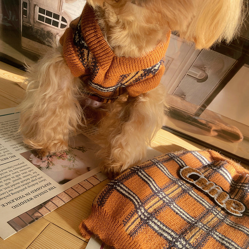 Vintage Plaid Pet Sweater Soft Comfortable Clothing For Pets