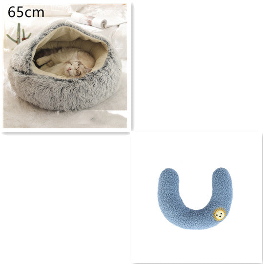 2-in-1 Pet Winter Bed Round Plush Soft Cozy Nest