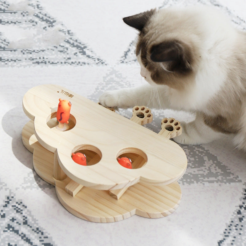 Meow Fairy Solid Wood Pet Teaser Whac-A-Mole Interactive Toy