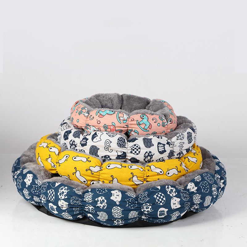 Calming Donut Pet Bed Round Fluffy Nest for Small Pets