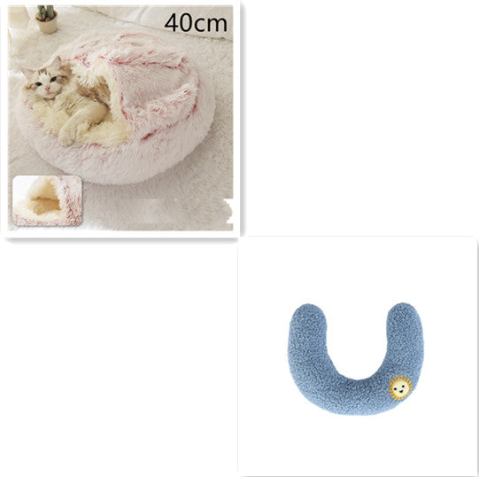 2-in-1 Pet Winter Bed Round Plush Soft Cozy Nest