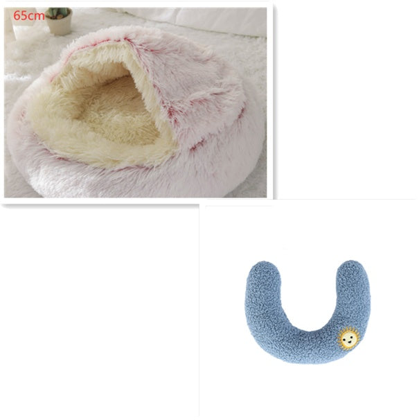 2-in-1 Pet Winter Bed Round Plush Soft Cozy Nest