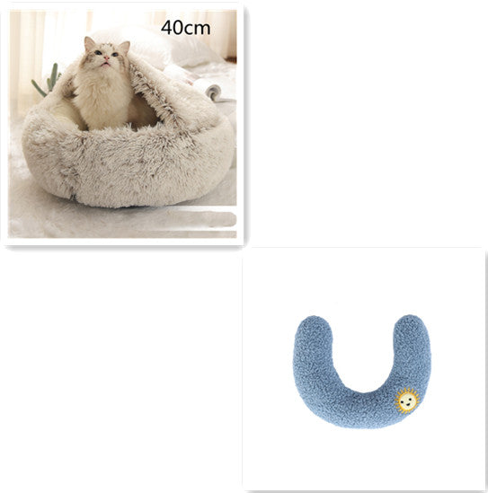 2-in-1 Pet Winter Bed Round Plush Soft Cozy Nest