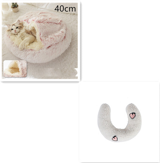 2-in-1 Pet Winter Bed Round Plush Soft Cozy Nest