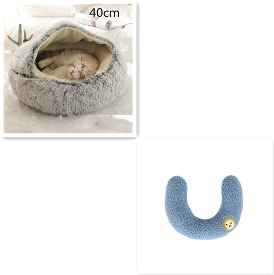 2-in-1 Pet Winter Bed Round Plush Soft Cozy Nest