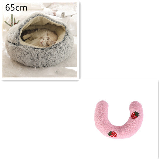 2-in-1 Pet Winter Bed Round Plush Soft Cozy Nest
