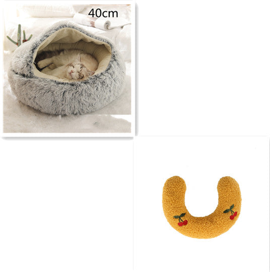 2-in-1 Pet Winter Bed Round Plush Soft Cozy Nest