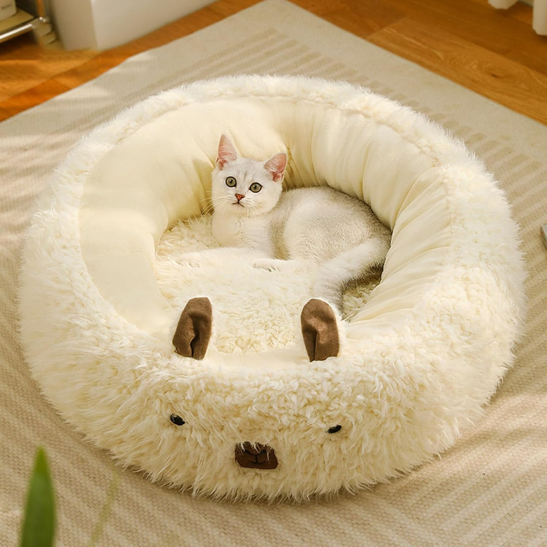 Alpaca Calming Pet Bed Plush Nest with Detachable Pad Non-Slip