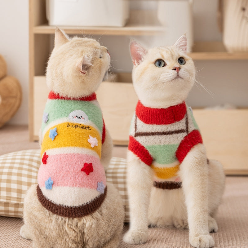 Autumn Winter Pet Cartoon Star Striped Matching Sweater Outfit