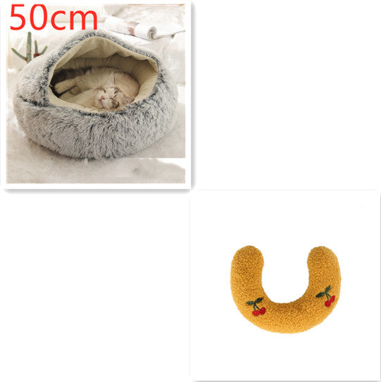 2-in-1 Pet Winter Bed Round Plush Soft Cozy Nest