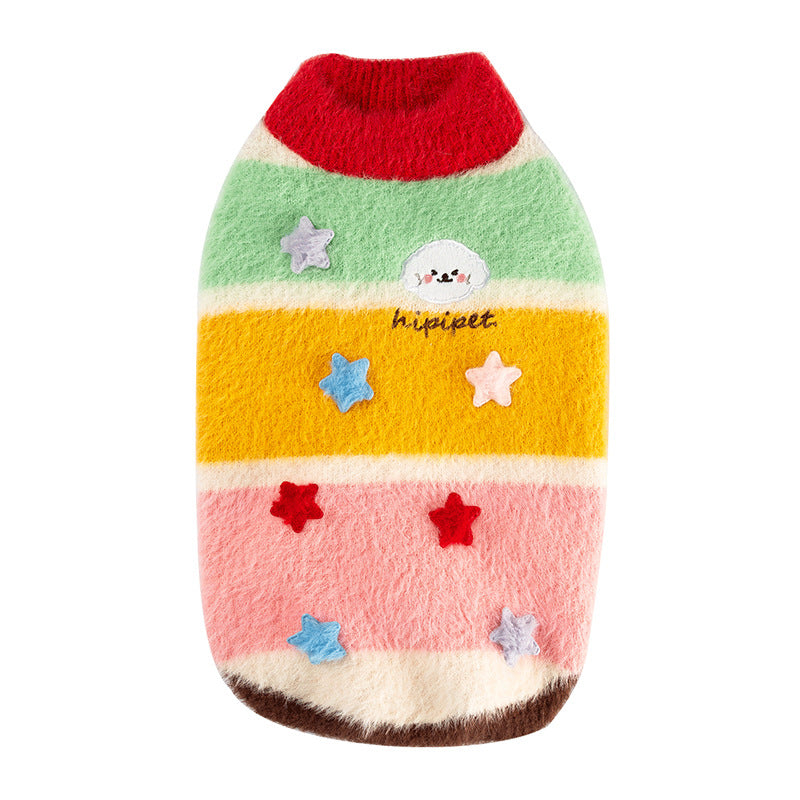 Autumn Winter Pet Cartoon Star Striped Matching Sweater Outfit