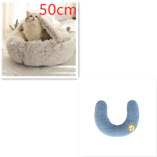 2-in-1 Pet Winter Bed Round Plush Soft Cozy Nest
