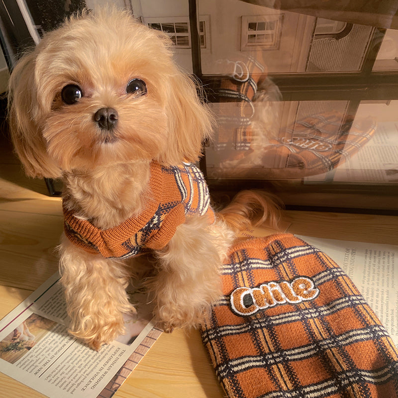 Vintage Plaid Pet Sweater Soft Comfortable Clothing For Pets