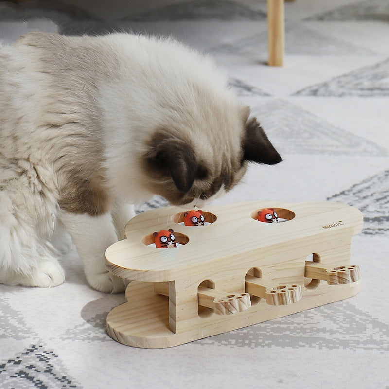 Meow Fairy Solid Wood Pet Teaser Whac-A-Mole Interactive Toy