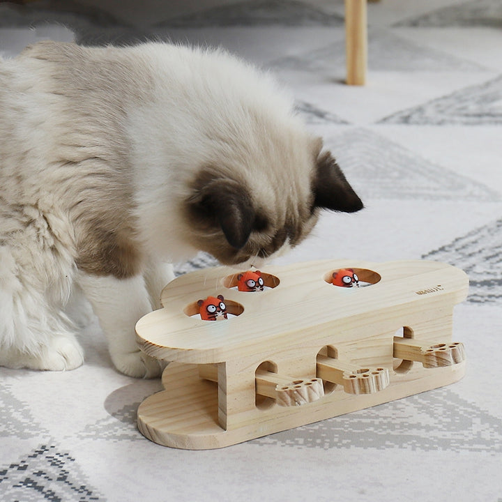 Meow Fairy Solid Wood Pet Teaser Whac-A-Mole Interactive Toy