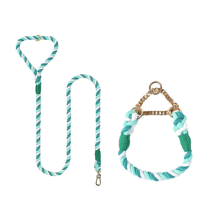 Woven Cotton Pet Leash And Collar Set Durable Comfortable