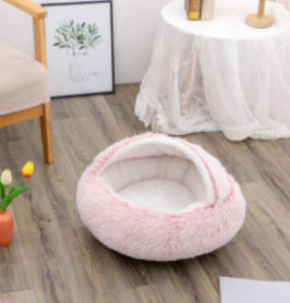 2-in-1 Pet Winter Bed Round Plush Soft Cozy Nest