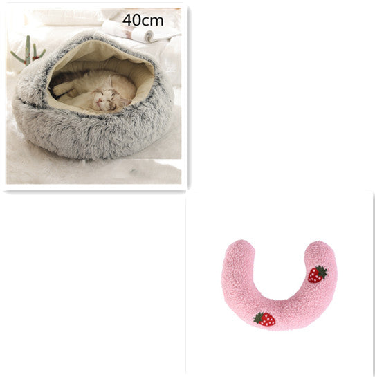 2-in-1 Pet Winter Bed Round Plush Soft Cozy Nest
