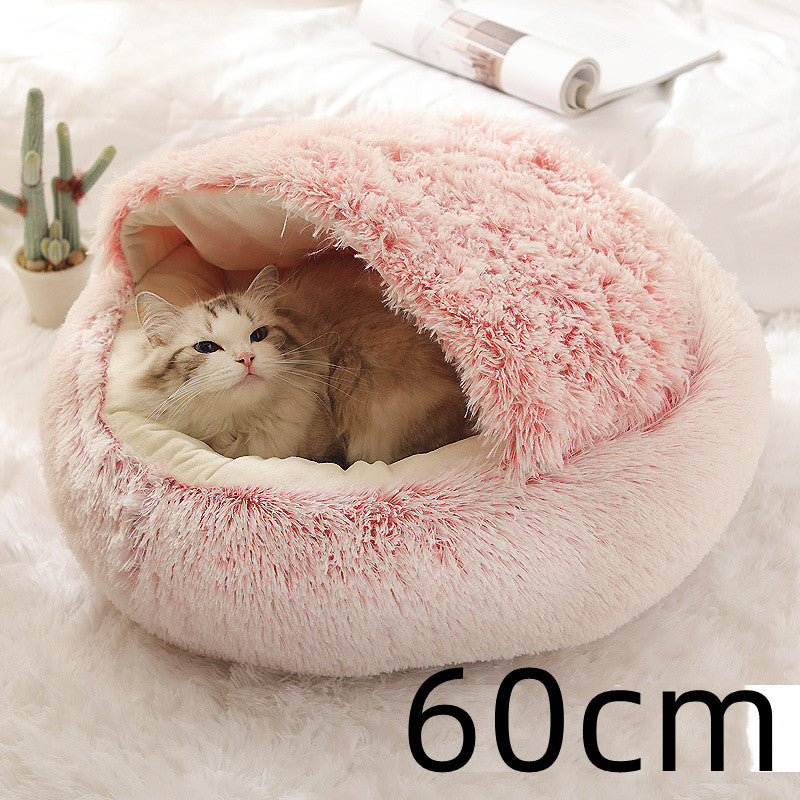 2-in-1 Pet Winter Bed Round Plush Soft Cozy Nest