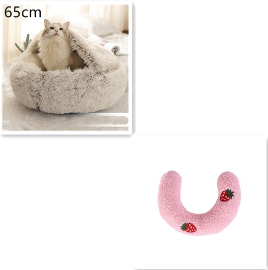 2-in-1 Pet Winter Bed Round Plush Soft Cozy Nest