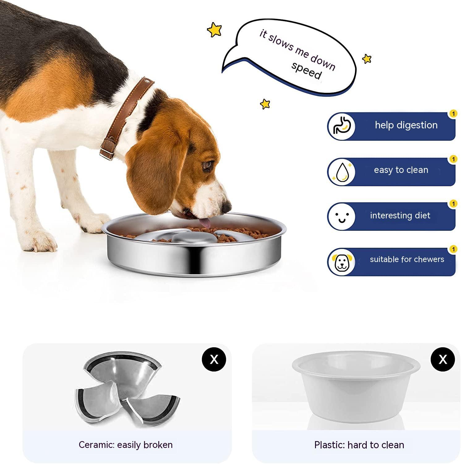 Pet Slow Feeding Bowl With Stainless Steel Neck Protection Guard