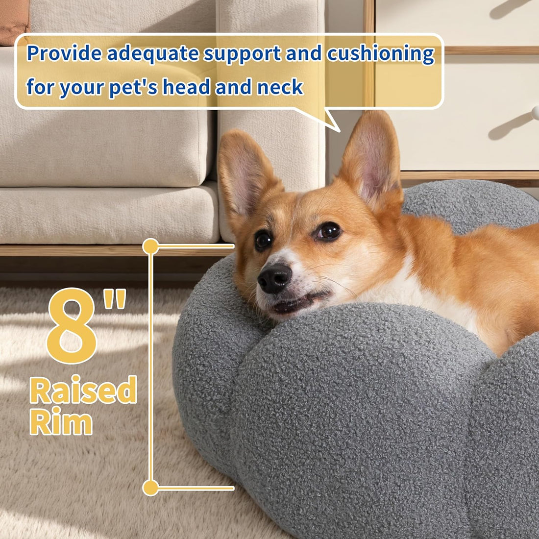 Calming Fluffy Round Donut Pet Bed Plush Cuddler Non-Slip