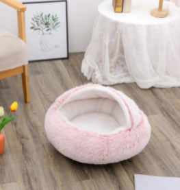 2-in-1 Pet Winter Bed Round Plush Soft Cozy Nest