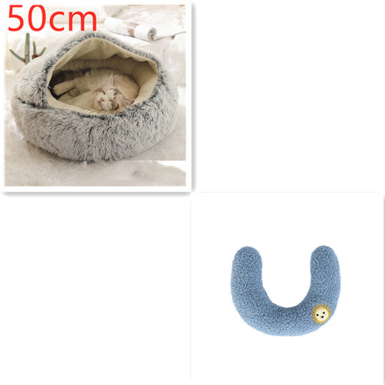 2-in-1 Pet Winter Bed Round Plush Soft Cozy Nest