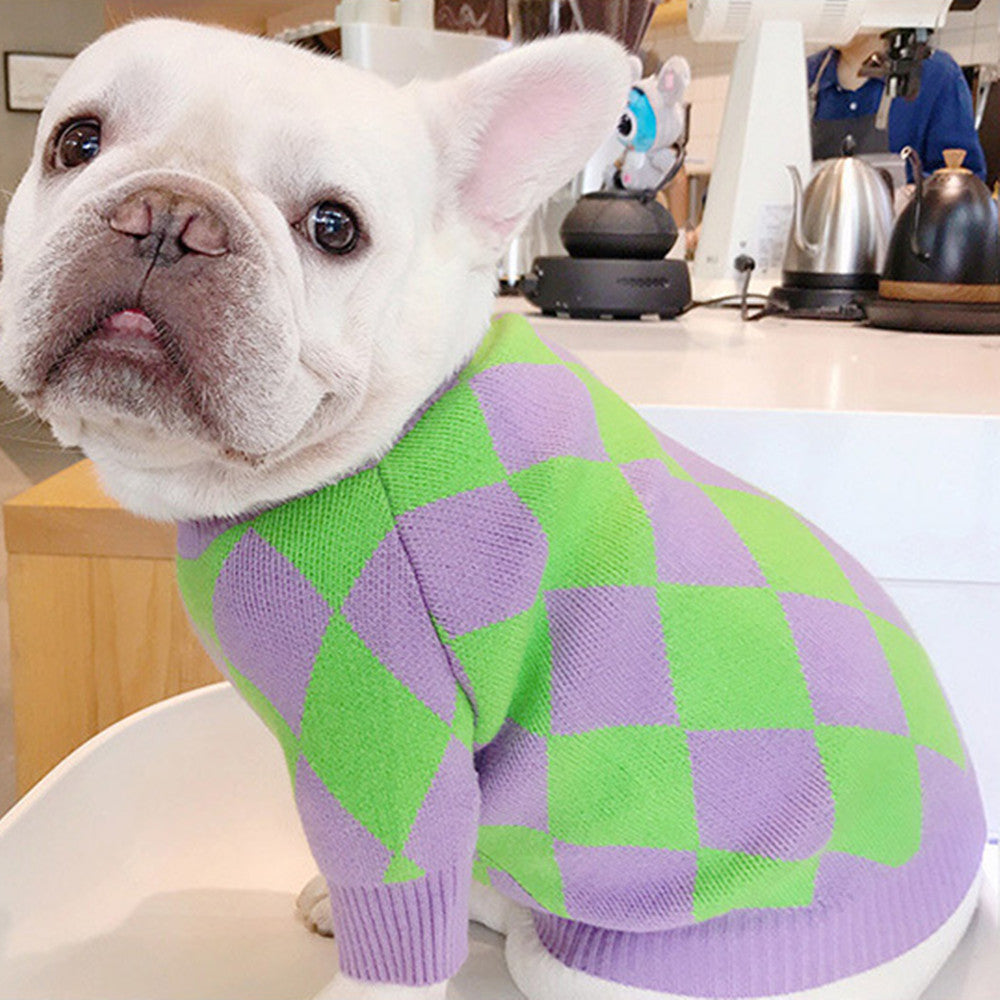Trendy Plaid Pet Sweater Stylish Comfortable Outfit For Pets