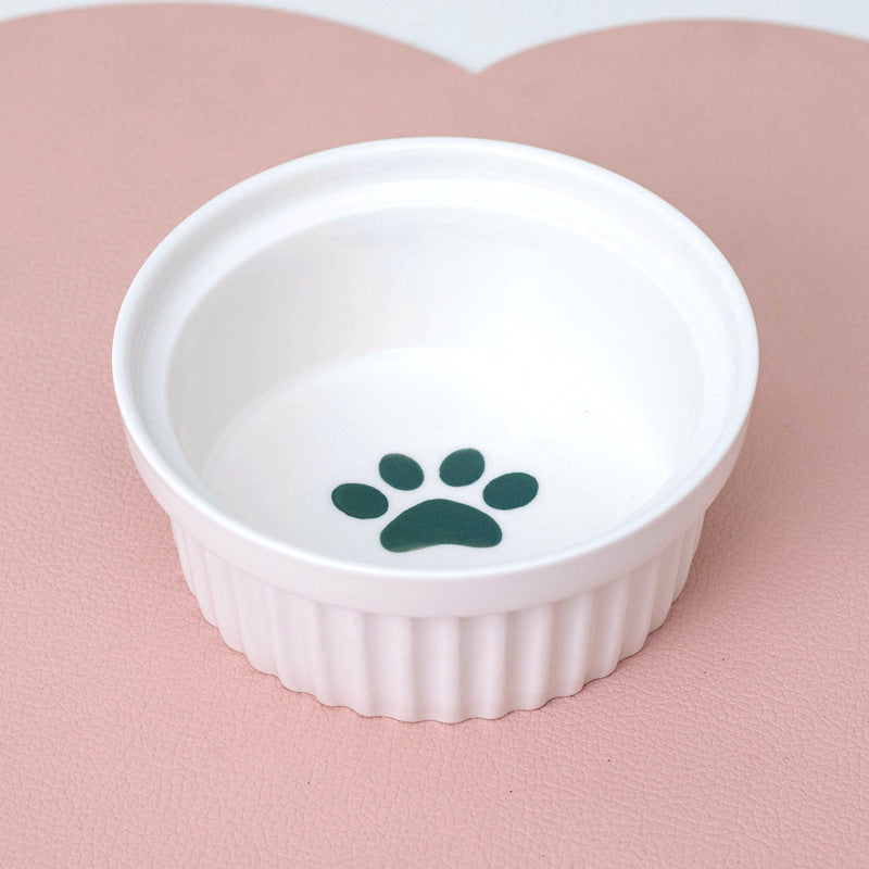 Ceramic Double Pet Bowl Tall Slanted Water And Food Dish