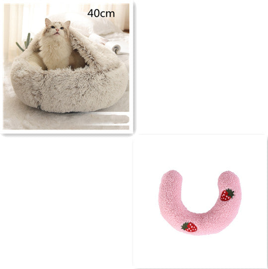 2-in-1 Pet Winter Bed Round Plush Soft Cozy Nest