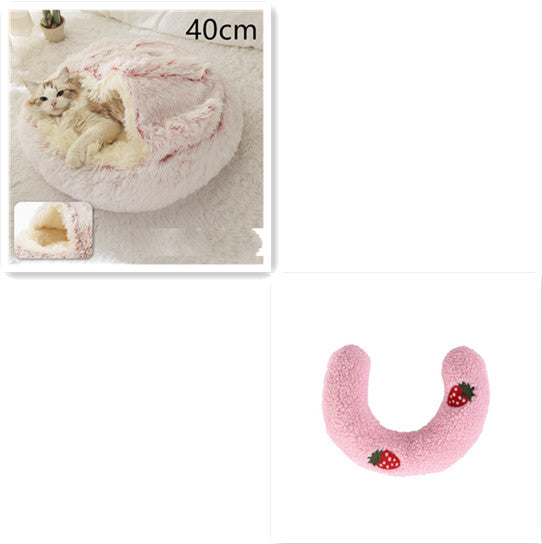 2-in-1 Pet Winter Bed Round Plush Soft Cozy Nest