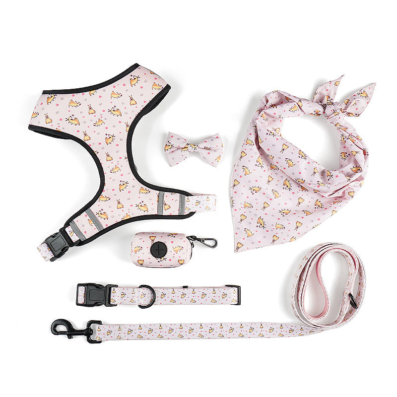 Pet Harness And Leash Set With Decorative Bow